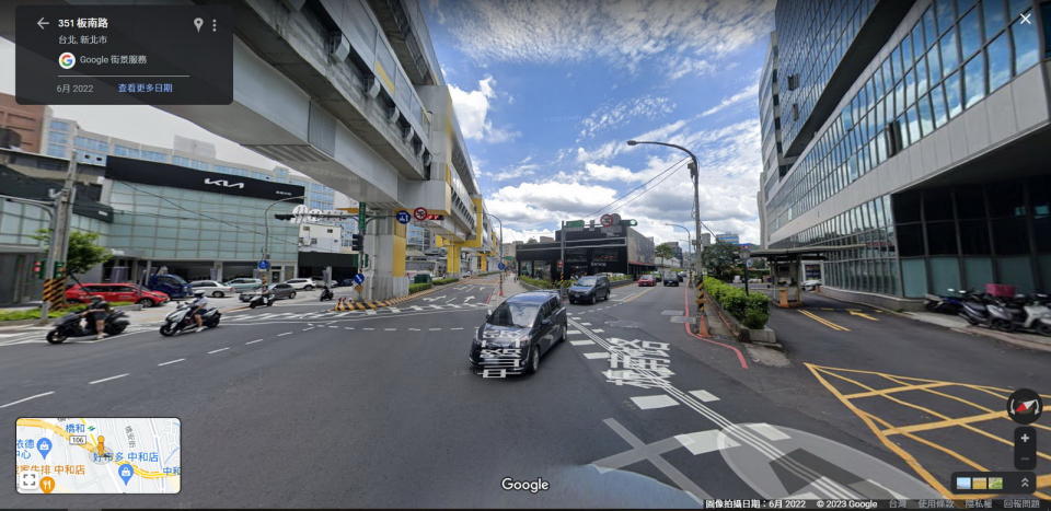 圖／第5名肇事熱點發生在板南路與中山路路口，兩者交錯呈一個X字型，從Google Map實景地圖可感受其複雜度。