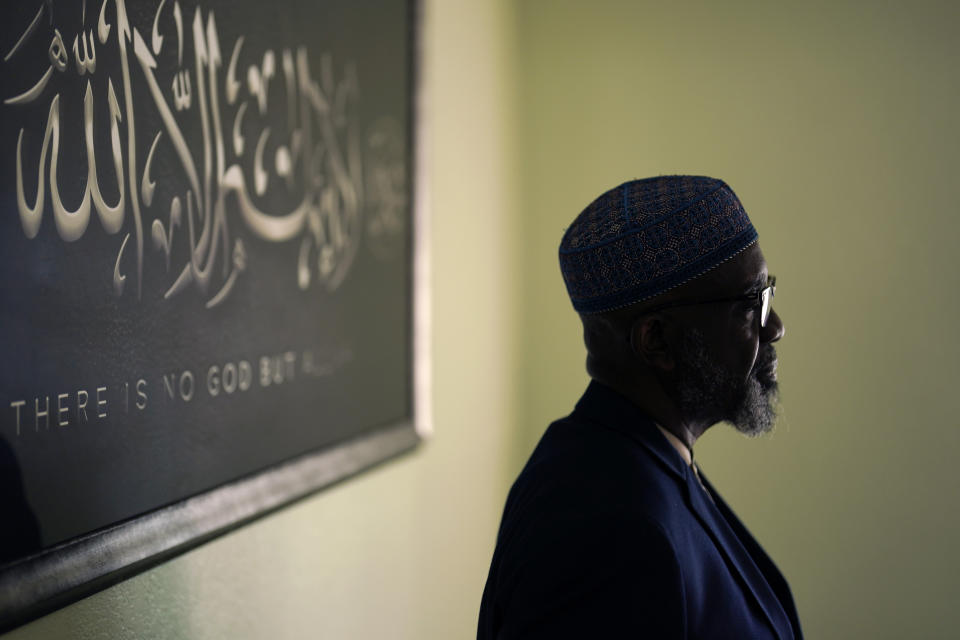 Retired Lt. Col. Abdul Rasheed Muhammad stands for a portrait at the Masjidul Taqwa of San Diego mosque where he serves as Imam, Friday, Nov. 17, 2023, in San Diego. Muhammad was the first Muslim chaplain in the U.S. armed forces. (AP Photo/Gregory Bull)