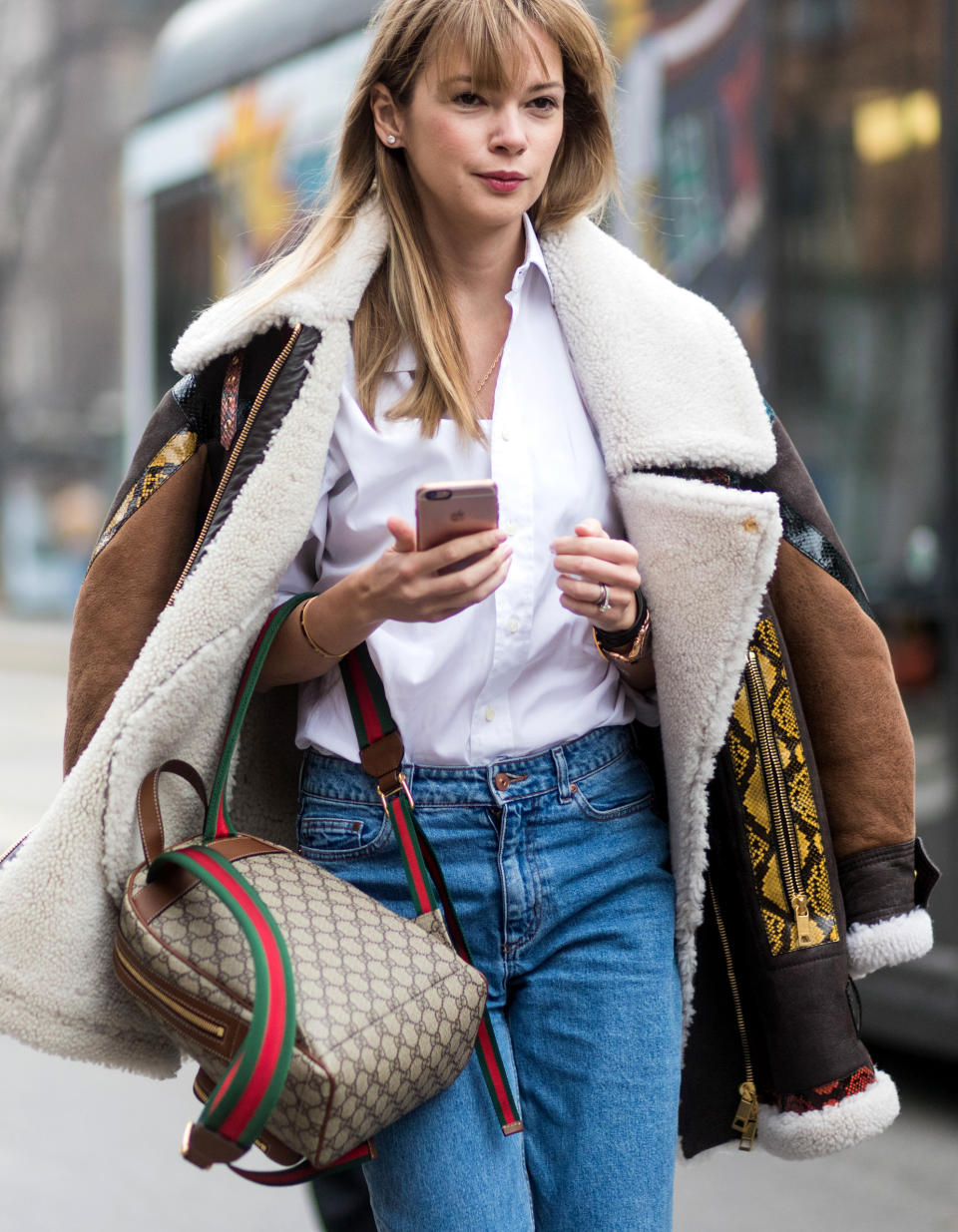 SHEARLING AND LOGO BACKPACK