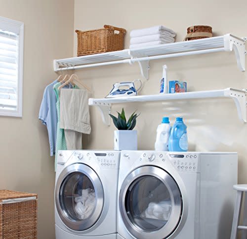 EZ Shelf-DIY Expandable Laundry Room Shelves - Laundry Room Shelves Over Washer & Dryer -White- 2 Laundry Shelves –Each Expands from 40.5 to 75