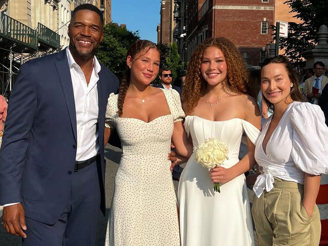 <p>Michael Strahan Instagram</p> Michael Strahan with his daughters and Kayla Quick