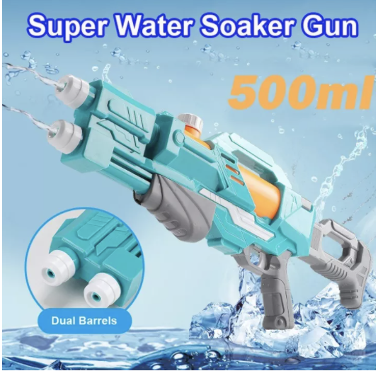 500ml High-Capacity Dual Barrels Super Water Soaker. PHOTO: Lazada