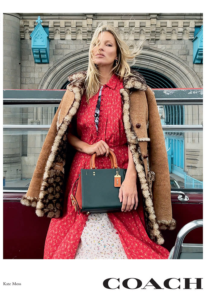 Kate Moss in Coach’s fall ’21 Rogue handbag campaign. - Credit: © 2021 Juergen Teller