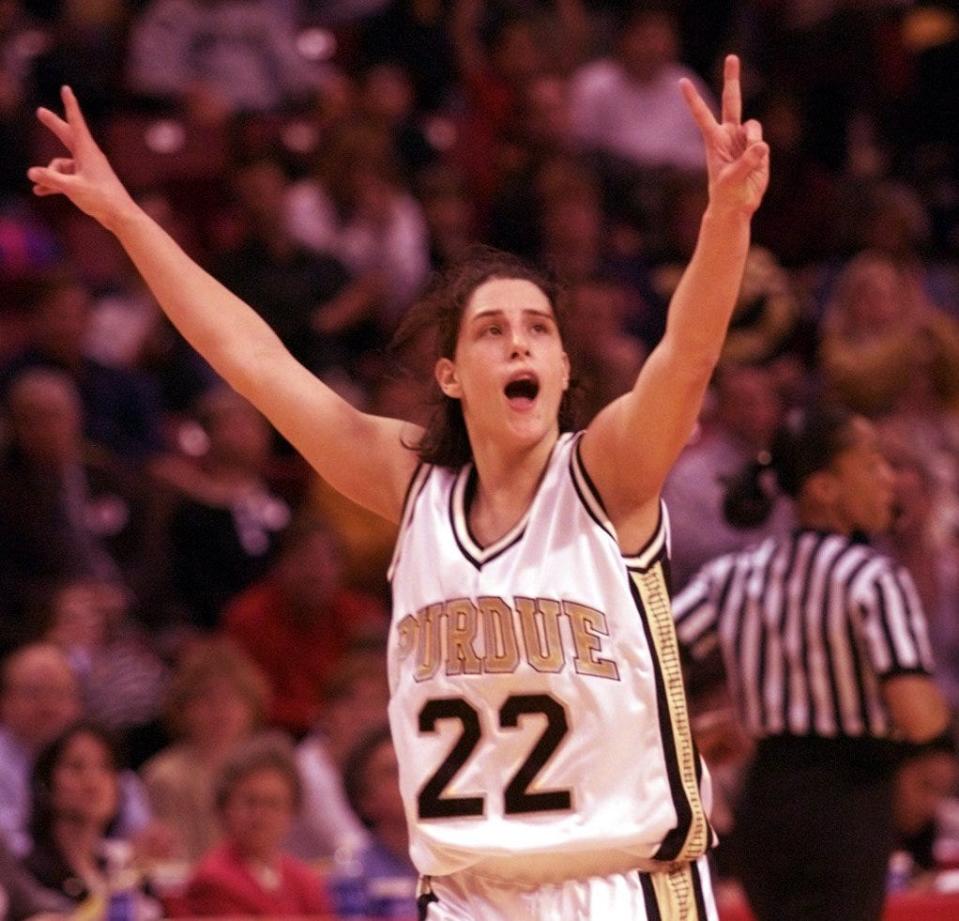 3/23/99.  PURDUE'S Stephanie White-McCarty celebrates with about a minute to go in the Boilermaker victory over Rutgers that will send them to the Final Four in San Jose CA.  (Robert Scheer Photo) scans 1 w/story.  Digital Transmit. AMPTESTtoArchive