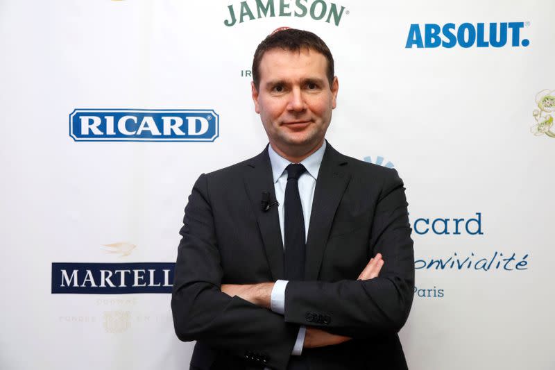 Alexandre Ricard, Chairman and CEO of French drinks maker Pernod Ricard, poses before a news conference to present the company's first-half earnings in Paris