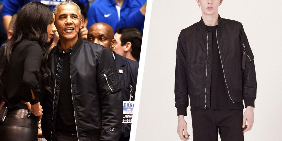 <p>A minimalist wardrobe can be the best style move for any man to look effortlessly cool. And Barack Obama is one guy who just gets it. The 44th President of the United States, seen here at the North Carolina Tar Heels and Duke Blue Devils game, <a rel="nofollow noopener" href="https://www.foxnews.com/lifestyle/barack-obamas-44-jacket-wins-fashion-applause" target="_blank" data-ylk="slk:wore a classic bomber jacket by Rag & Bone;elm:context_link;itc:0;sec:content-canvas" class="link ">wore a classic bomber jacket by Rag & Bone </a>that has already sold out at Barney’s New York and is only available for pre-order on the brand’s website-the man is a style icon and no one can deny it. </p><p>The bomber is a functional jacket that’s well-designed simplicity speaks volumes in style. It’s a jacket that hits all the right moves for its wearer with a straightforward, refined look. Utilitarian zippers accent the multiple pockets to hold all your small gear, yet still remains attractive. It’s no wonder the jacket has become a popular choice for men to sport in fall and spring with just the right amount of warmth in a flattering shape. </p><p>Back to Obama-the man knows the importance of sticking to tonal black shades with his bomber look. A perfect bomber layering game of a crewneck sweater and button-down shirt in all-black keeps his look sleek, sophisticated, with a slightly-sporty touch of a bomber jacket. It’s an elevated casual look with the relaxed comfort needed to enjoy the game. </p><p>Taking it a step further, this particular Rag & Bone bomber has been personalized with the ‘44’ monogramed sleeve, a great number and nice touch for a man who truly knows how to wear a look with smart, subtle style. You can score Obama’s stellar bomber with a designer price tag, or go for an affordable version that’s just as stylish. Either way, a good bomber jacket is a style move worth trying.</p>