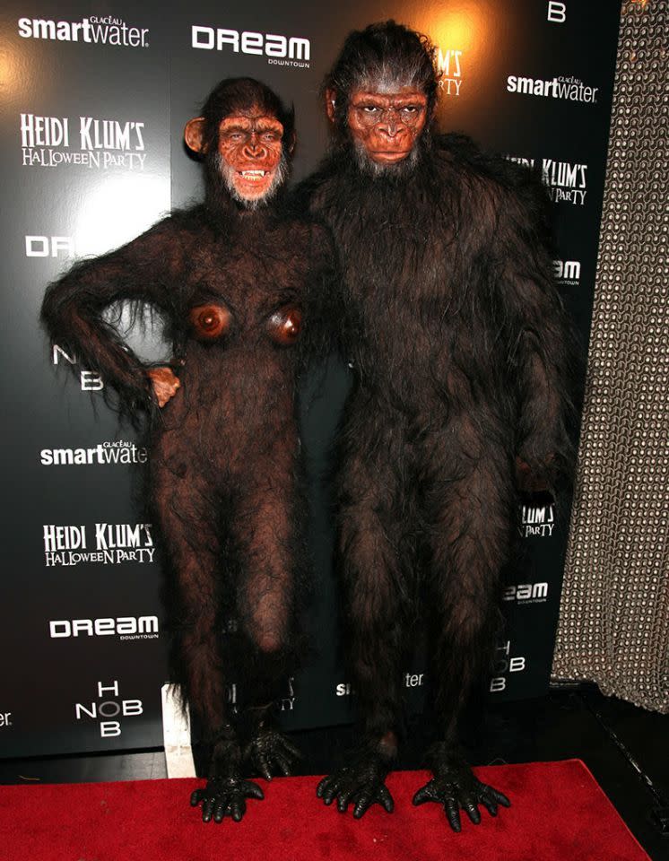 <p>No. 4: In 2011, Heidi held two shindigs — one in New York and another in Las Vegas — and didn’t disappoint at either venue. She sported this one for the Big Apple bash, proving just how bananas she really is for Halloween. The star (pictured with Seal) went completely ape in this anatomically correct primate outfit. It took a grueling six hours to get ready for the event, but it was worth it. It’s definitely one of her best. (Photo: Paul Zimmerman/WireImage) </p>