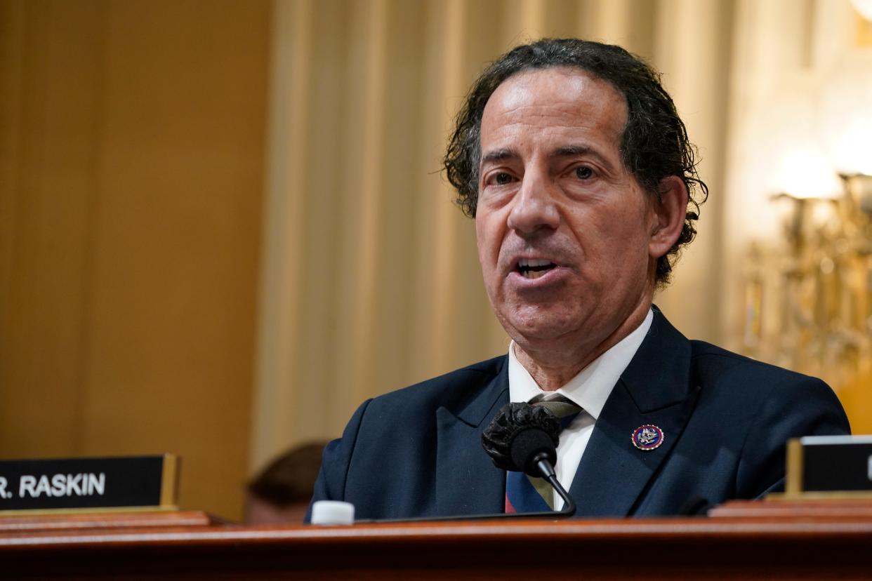 Rep. Jamie Raskin, D-Md., speaks during the Oct. 13 hearing of the committee to investigate the Jan. 6, 2021, attack on the U.S. Capitol.