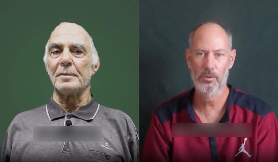 PHOTO: Palestinian Islamic Jihad released a video on Dec. 12, 2023, of two Israeli hostages who identified themselves as Gadi Moses, left, and Elad Katzir. (Palestinian Islamic Jihad)