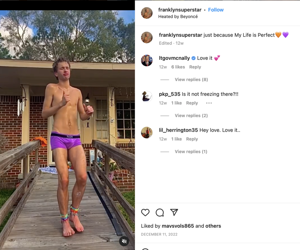 ‘Love it’: Tennessee Lt Gov Randy McNally is a prolific commenter on the Instagram page of young performer Franklyn McClur (Instagram / Franklyn McClur)