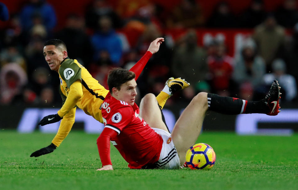 Anthony Knockaert felt the force of a Victor Lindelof challenge as the Swede started to look a Manchester United player.