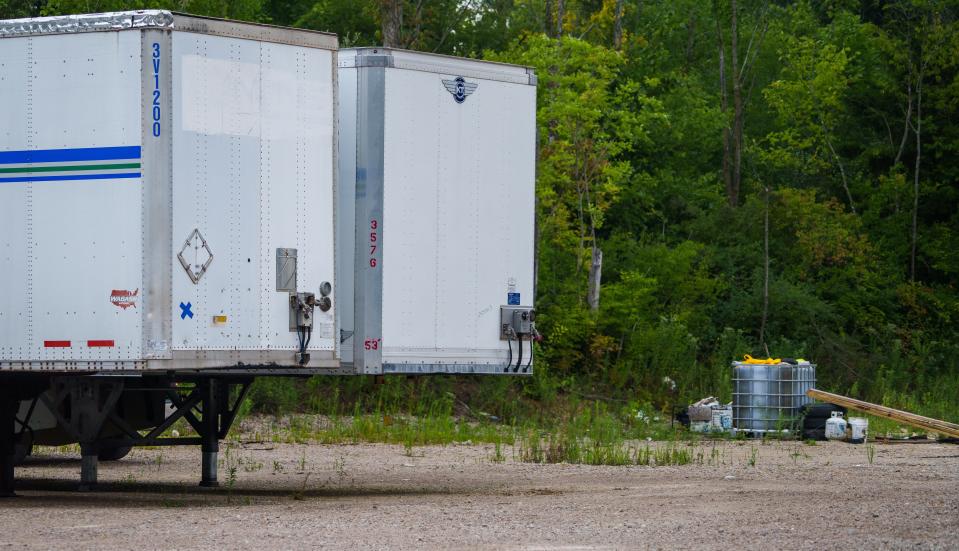 Trailers sit near an oil container and a propane tank at a trucking parking lot on English Avenue on the southeast side.