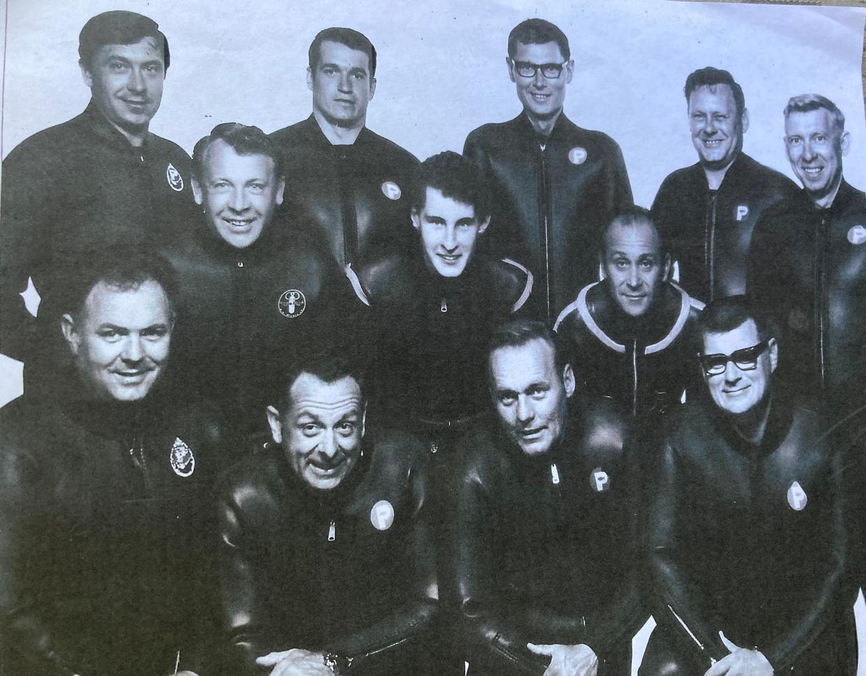 Some members of the Gardner Skin Diving Club. Ray is third from the left in the front row and Armand is second.