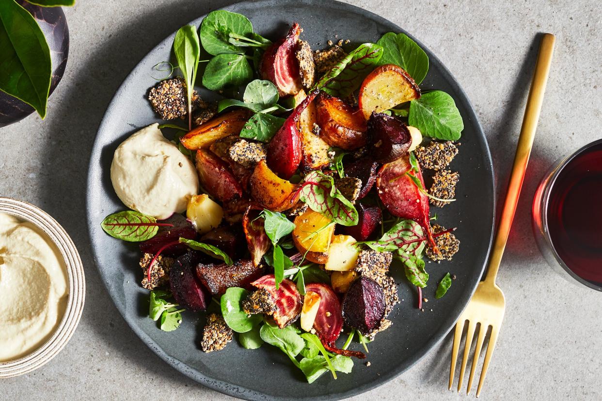 Candied Beet Salad with Horseradish Cashew Cream