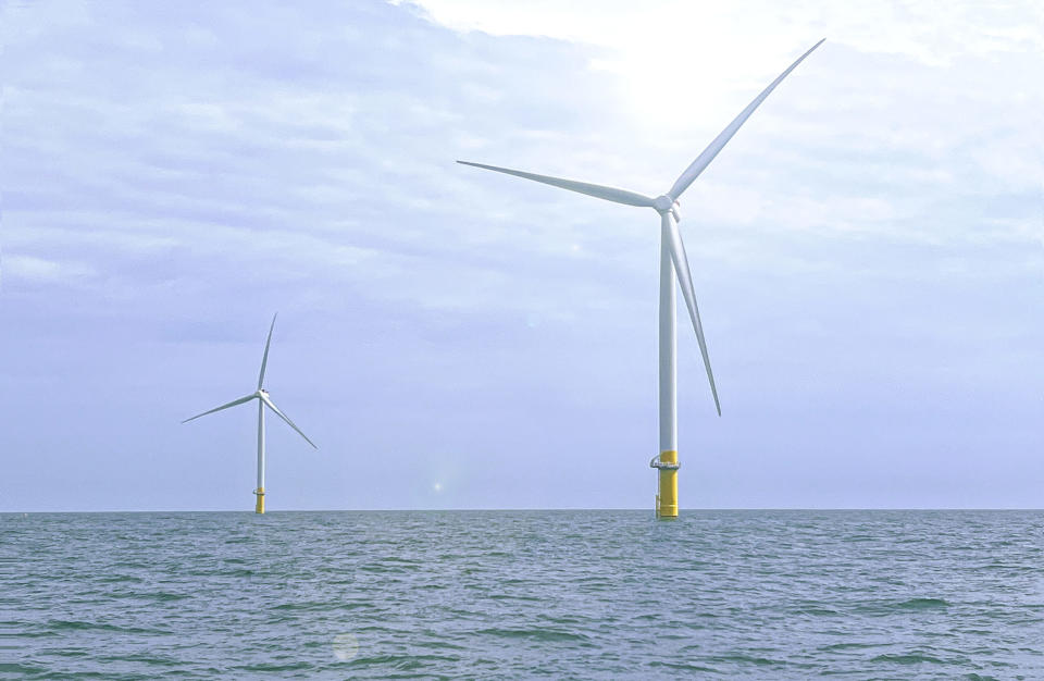 The first wind turbines installed in U.S. federal waters 27 miles off the coast of Virginia Beach, Virginia.