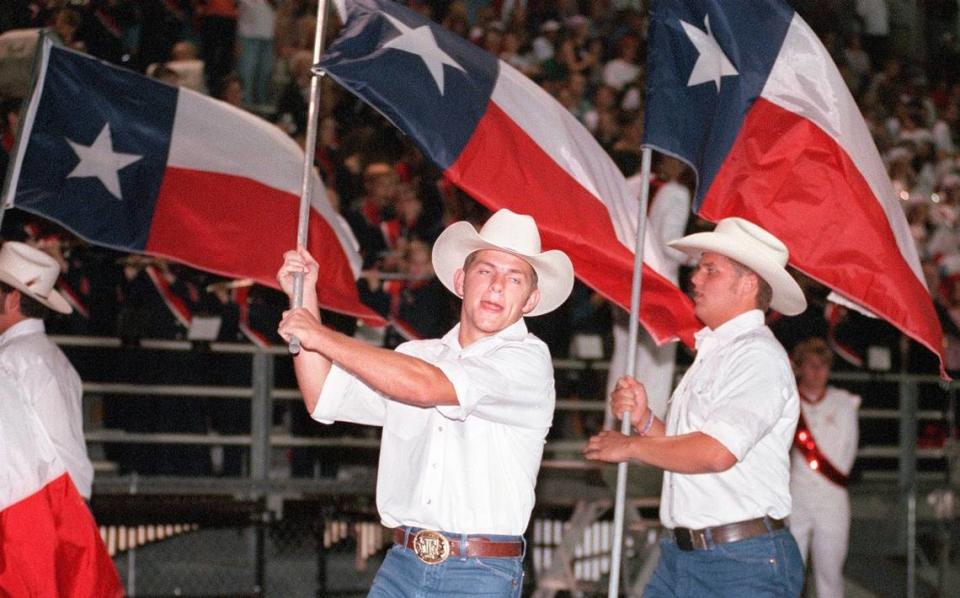 2001: The Northwest High School Cavalry cheer on the Texans at Texan Stadium in Justin before the game against Mineral Wells.