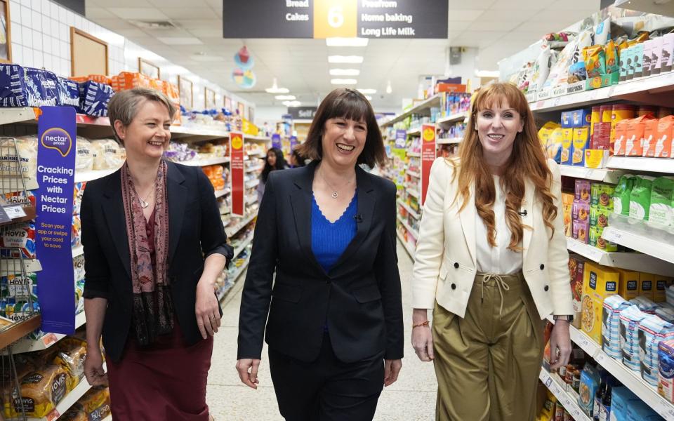 Yvette Cooper, Rachel Reeves and Angela Rayner visit a Sainsbury's in Yarm, Teesdale