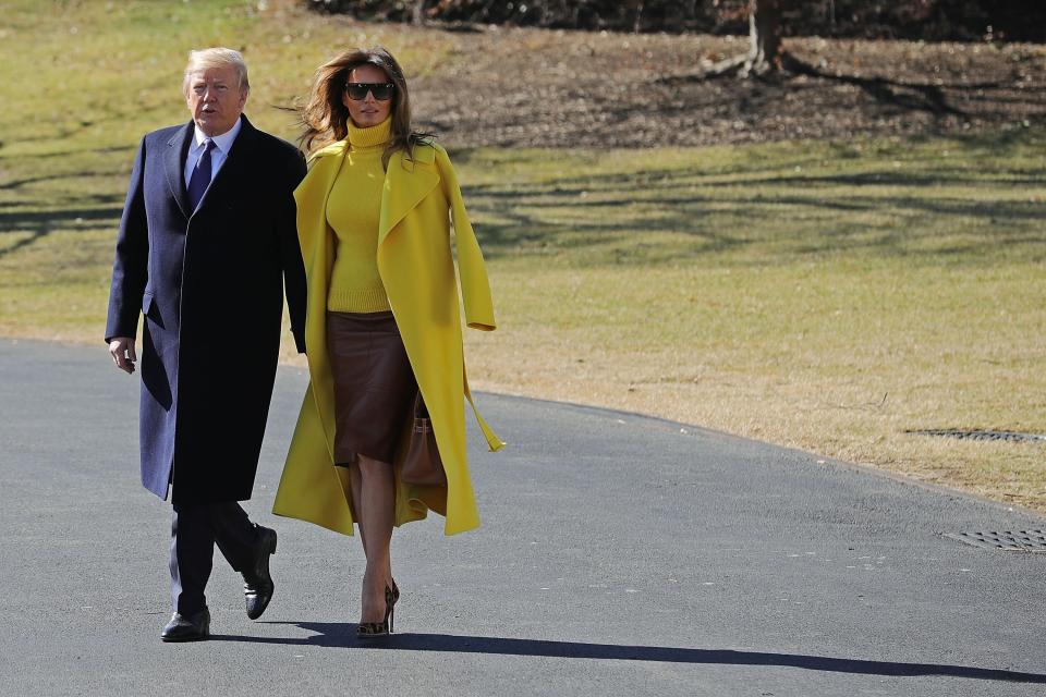 <h1 class="title">Donald and Melania Trump's Most Recent Awkward Hand-Holding Moment</h1><cite class="credit">Chip Somodevilla/Getty Images</cite>