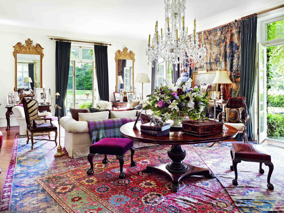 The living room of Ricky and Ralph Lauren’s home in Bedford, NY.