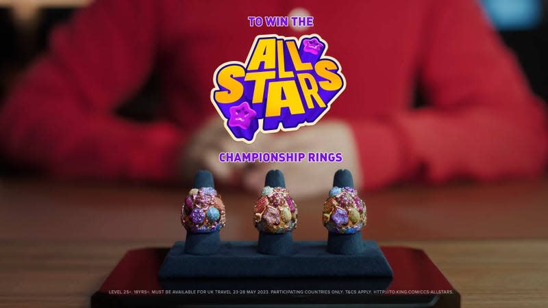 All Stars advertises the candy rings that competitors can win in the tournament.