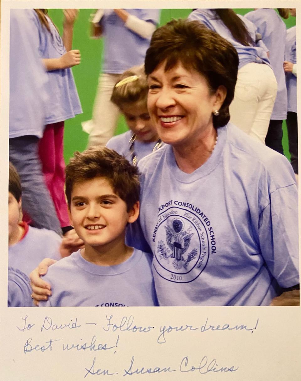 David Temkin met U.S. Sen. Susan Collins at Kennebunkport Consolidated School in 2010. Collins was visiting David’s elementary school to celebrate its designation as a Blue Ribbon School by the U.S. Department of Education.