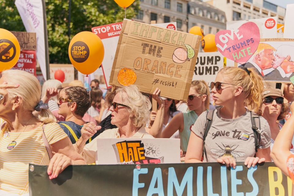 London swelled with protests against Donald Trump during his visit to the U.K., including a giant baby blimp.