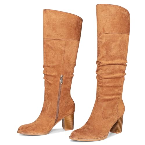 PiePieBuy Womens Faux Suede Knee High Boots Wide Calf