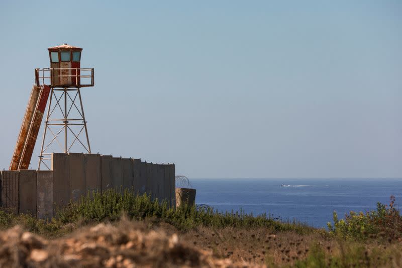 FILE PHOTO: A deserted post for the Lebanese army is seen in Naqoura, near the Lebanese-Israeli border