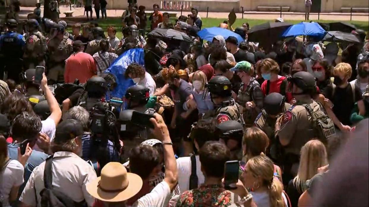 PHOTO: People protest on the University of Texas at Austin campus, April 29, 2024, in Austin, Texas. (KVUE)