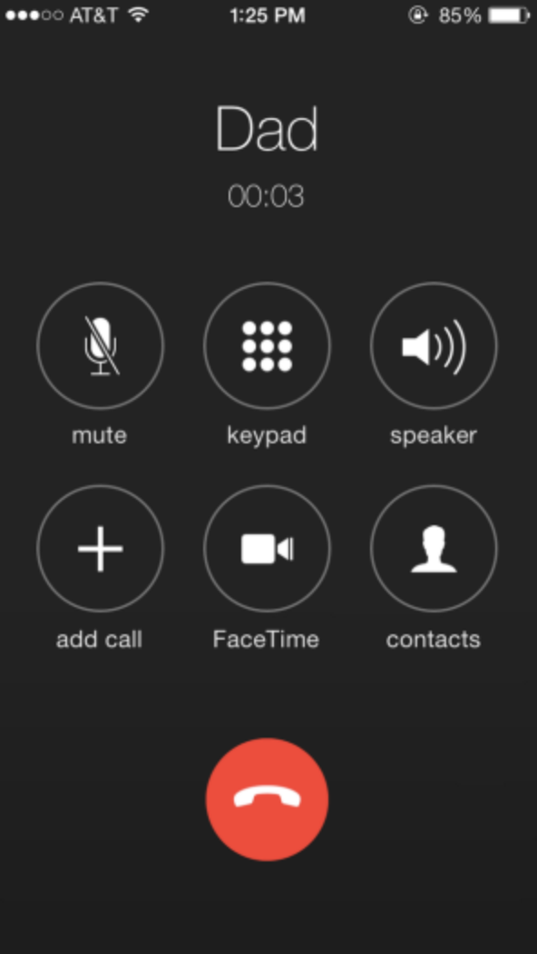 An iPhone call screen displaying "Dad"