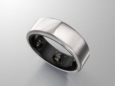 A silver Oura ring gathers information on rest and recovery, according to the company