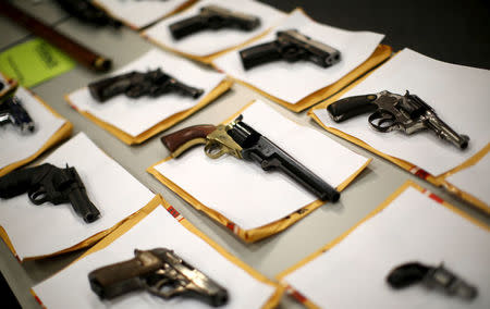 FILE PHOTO: Some of the guns seized over the last week are seen on display at the Chicago Police Department in Chicago, Illinois, United States, August 31, 2015. REUTERS/Jim Young/File Photo