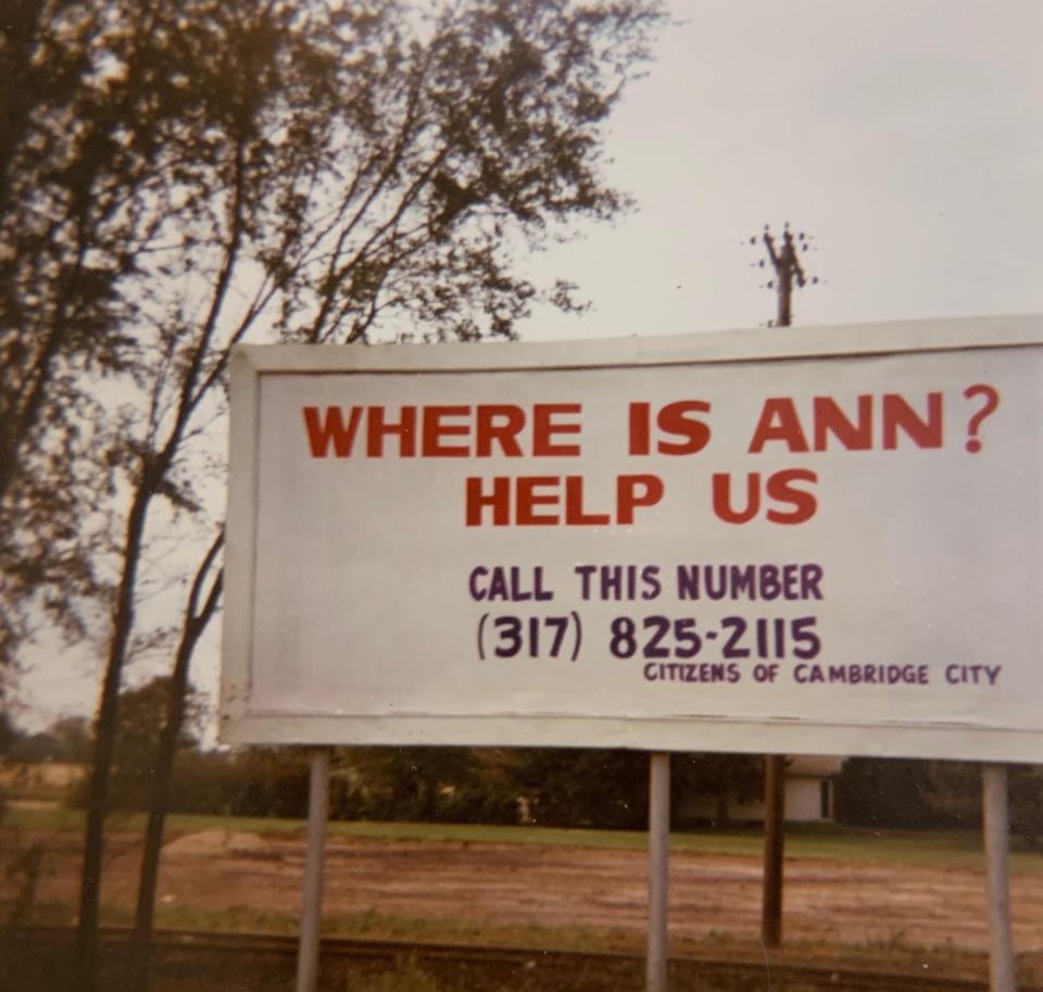 This billboard was erected by family members and friends during the search for Ann Harmeier.