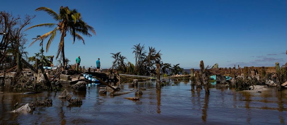 An open pass is now visible where a section of Pine Island Road traveled along Matlacha. Pine Island showed major signs of damage after strong winds and flood waters as a result of Hurricane Ian impacted the island. This image was captured Friday September 30, 2022.