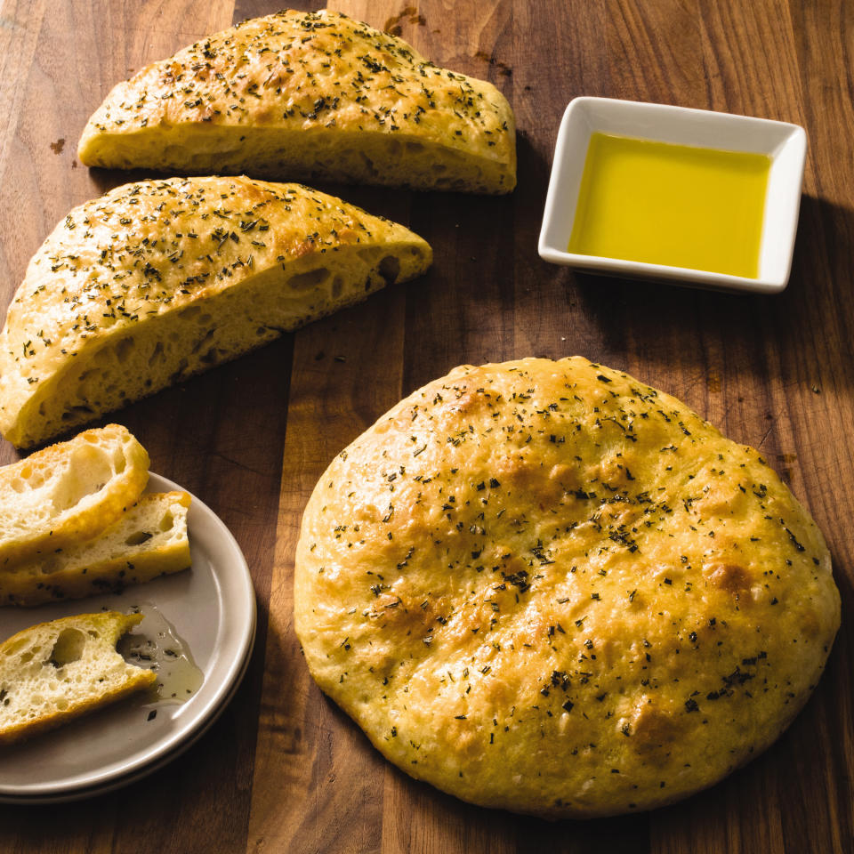 This undated photo provided by America's Test Kitchen in February 2019 shows Rosemary Focaccia in Brookline, Mass. This recipe appears in the cookbook "Tasting Italy." (Carl Tremblay/America's Test Kitchen via AP)