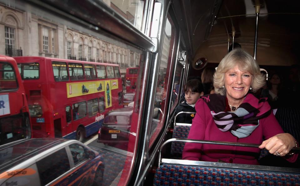 The Duchess of Cornwall riding a bus