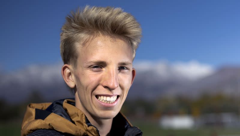 Daniel Simmons, American Fork High School senior and cross-country runner, is photographed at the high school on Thursday, Oct. 26, 2023. Simmons is a BYU commit and the reigning Gatorade national cross-country runner of the year.