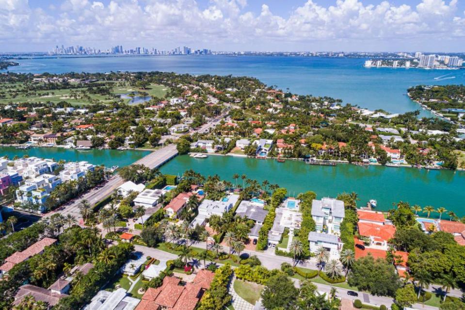 A shot of Miami Beach, with the Miami skyline in the distance. Alamy Stock Photo