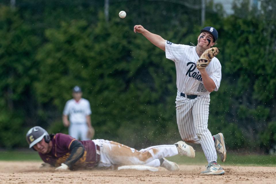 Somerset Berkley’s Dominic Alderman attempts to turn a double play against Case on Tuesday. 