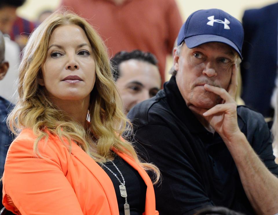 Jeanie Buss and Jim Buss, circa August 2012. (Getty Images)