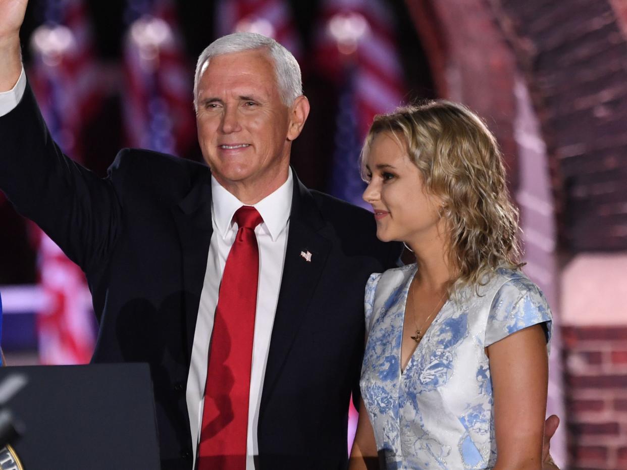 <p>Charlotte Pence Bond, Mike Pence’s daughter, congratulates Joe Biden and Kamala Harris on their 2020 election win </p> (AFP via Getty Images)