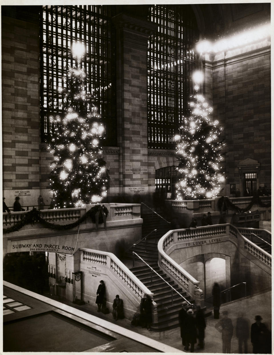 Christmas trees inside Grand Central Terminal.