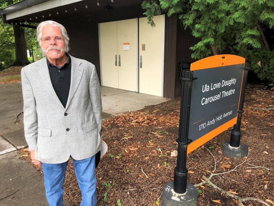 Tom Cervone, managing director of the UT Clarence Brown Theatre, stands outside the accompanying Ula Love Doughty Carousel Theatre on July 20, 2022. It had been named for former actress and UT graduate Doughty following a gift after her death, but the new theater at the site will be named the Jenny Boyd Carousel Theatre.