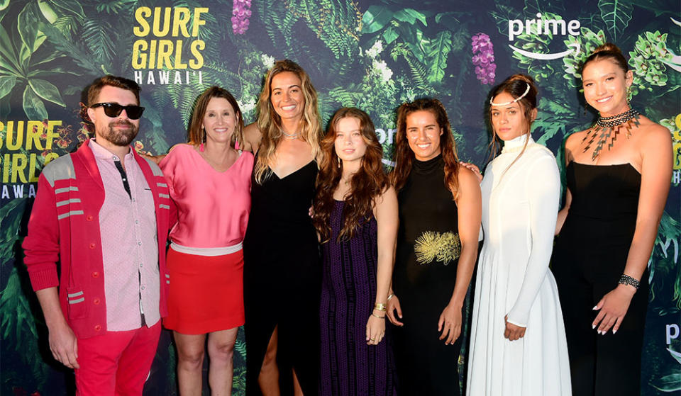 Tyler O'Neill, Sara Rea, Brianna Cope, Éwe Wong, Moana Jones Wong, Maluhia Kinimaka, and Pua DeSoto attend the "Surf Girls Hawai'i" Special Screening on July 17, 2023 in Venice, California.