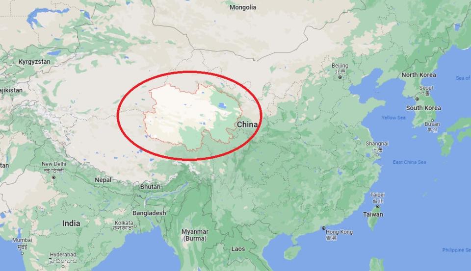 A map of China showing Qinghai province.