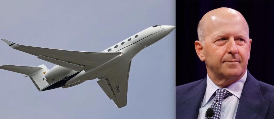 A Gulfstream G650 next to Goldman Sachs CEO David Solomon