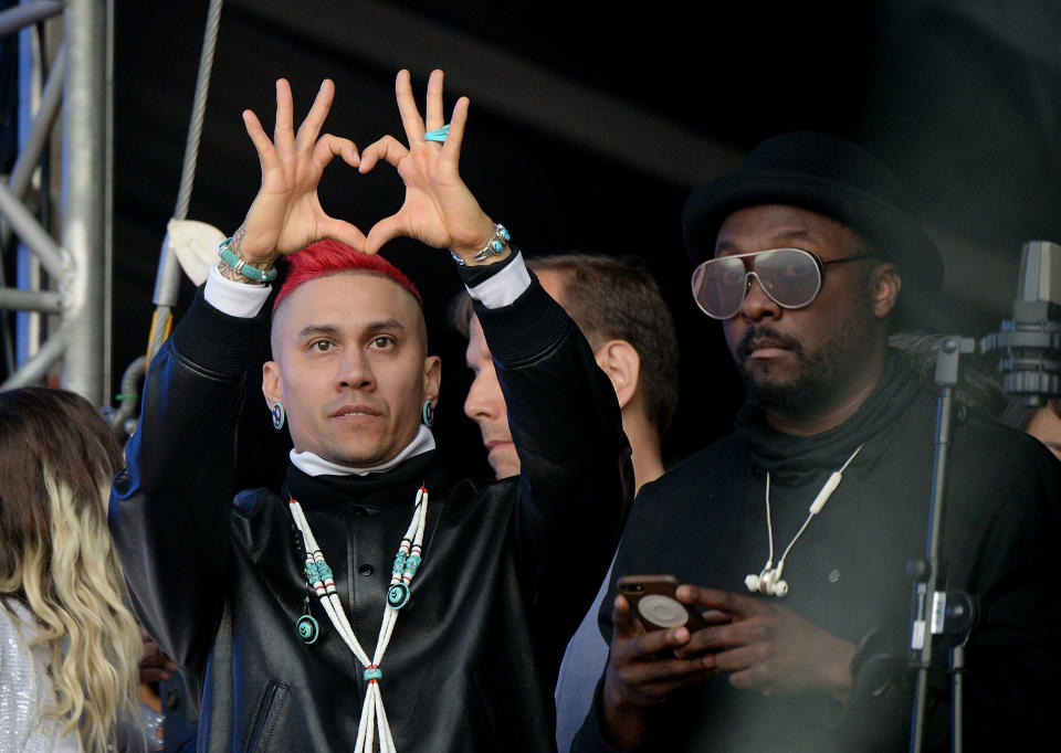 Taboo and will.i.am of The Black Eyed Peas at side of stage during the One Love Manchester Benefit Concert at Old Trafford Cricket Ground on June 4, 2017 in Manchester, England.&nbsp;