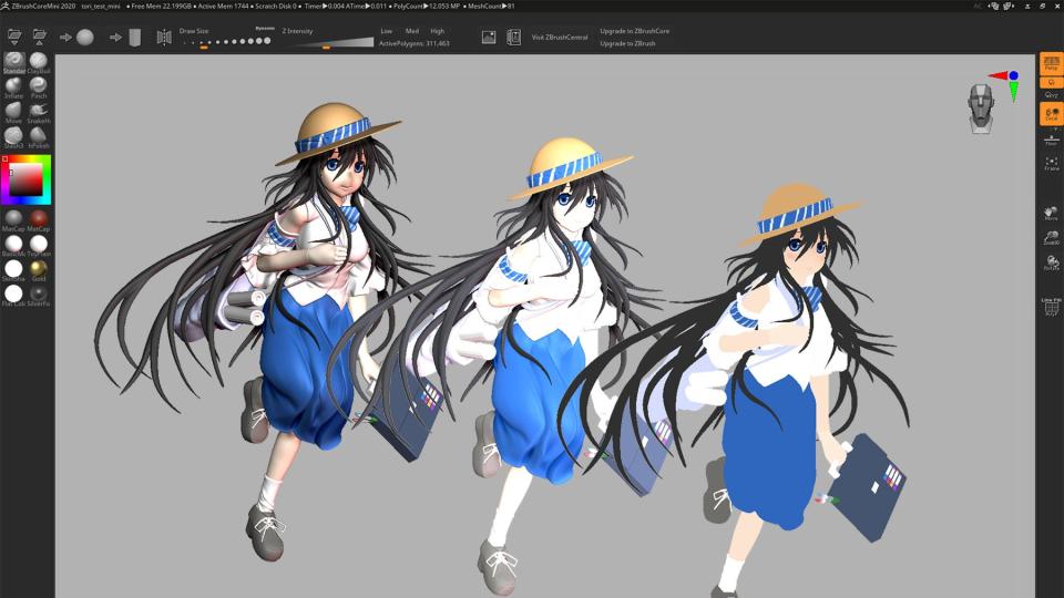 Schoolgirls drawn Manga-style in ZBrush Mini Core interface