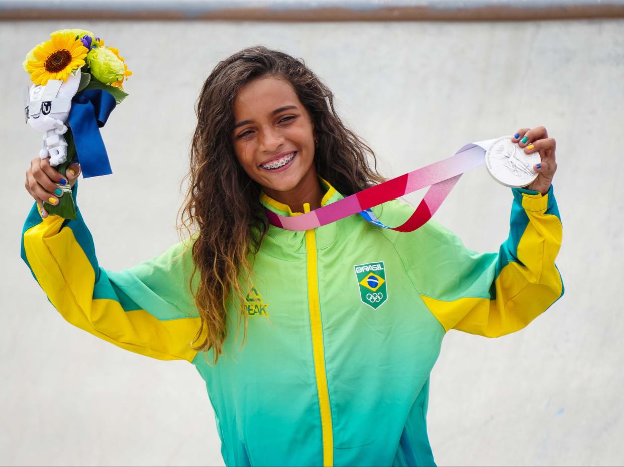 Rayssa Leal of Brazil won the silver medal in the women’s street skateboarding competition in Tokyo (Icon Sport via Getty Images)