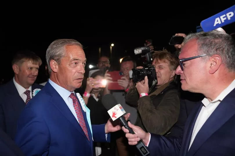 Reform UK leader Nigel Farage arrives at Clacton Leisure Centre